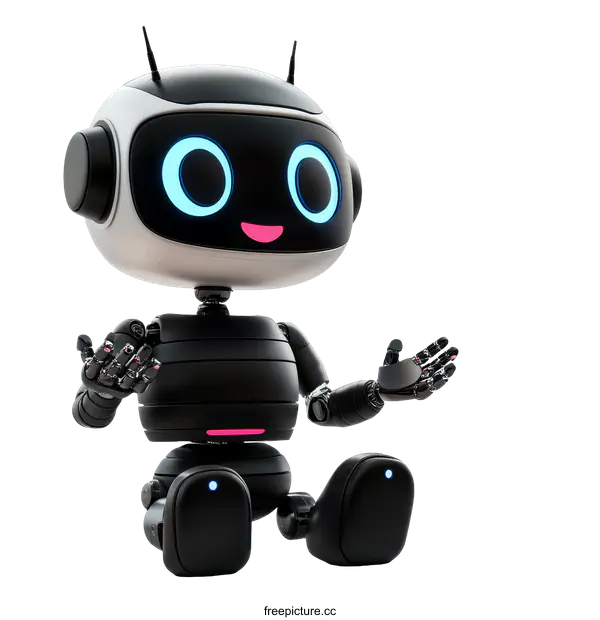 [Transparent Background PNG]Cute Robot Character with Speech Bubbles
