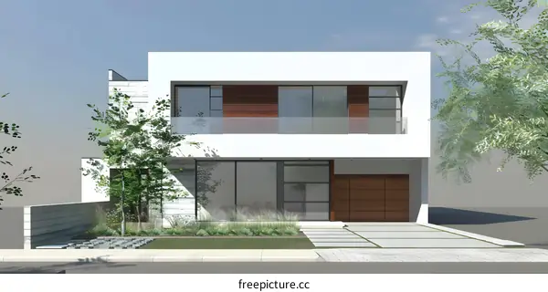 Modern White House with Balcony and Garage