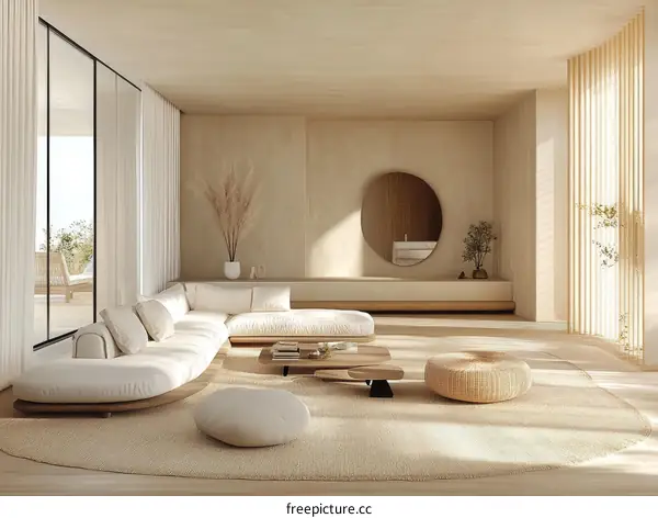 Modern Minimalist Beige Living Room Interior Design