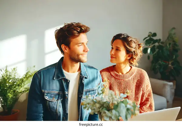 Couple Sitting Together at Home