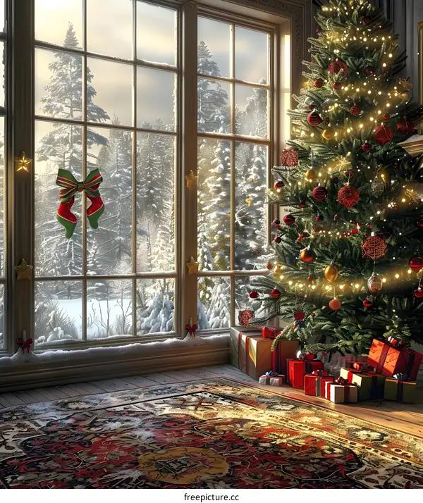 Christmas tree and fireplace