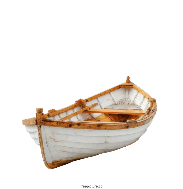 [Transparent Background PNG]Antique Wooden Rowboat Isolated on White Background