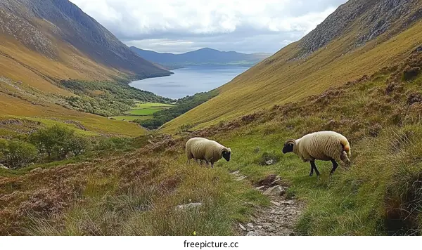 Highland Sheep Grazing by a Scenic Lake