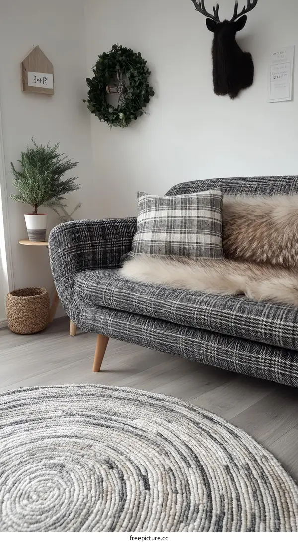 Modern Scandinavian Living Room with Round Rug