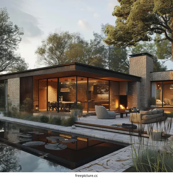 Modern House Exterior Design With Pool And Trees