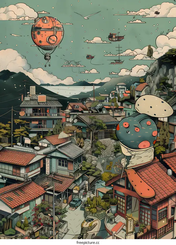 Illustrated Scene of a Fantasy City