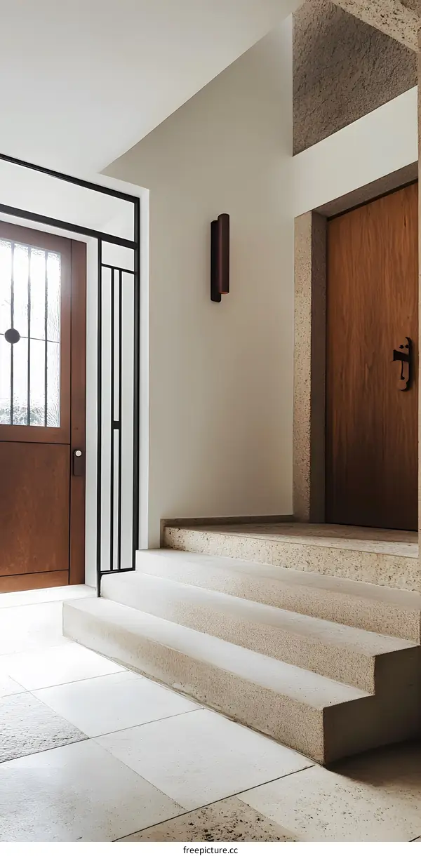 Modern Interior Design with Wooden Door and Stairs