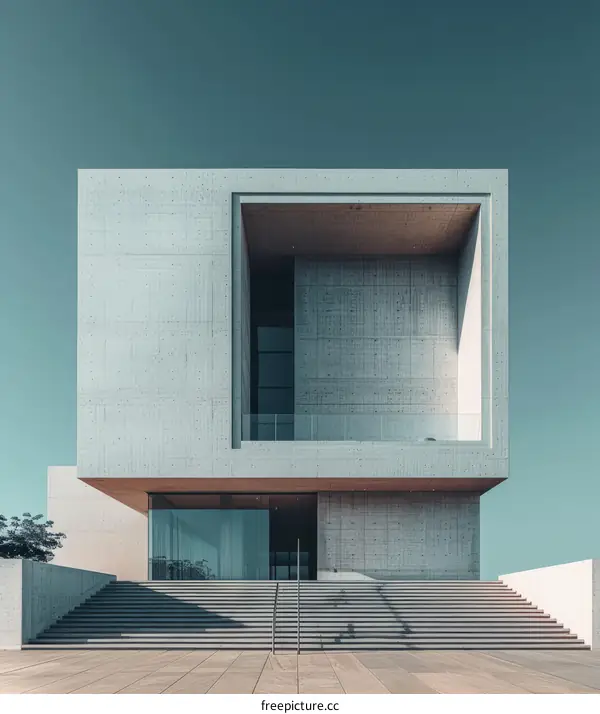 brutalist concrete architecture with blue sky background