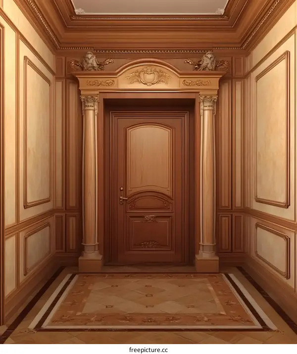 Classic Wooden Doorway With Intricate Carving