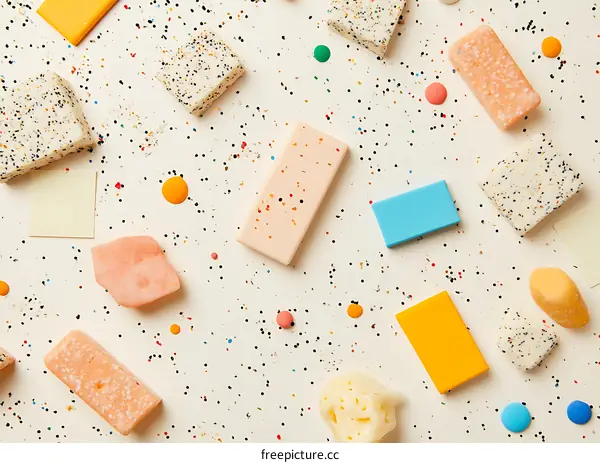 Abstract Colorful Background with Geometric Shapes and Confetti