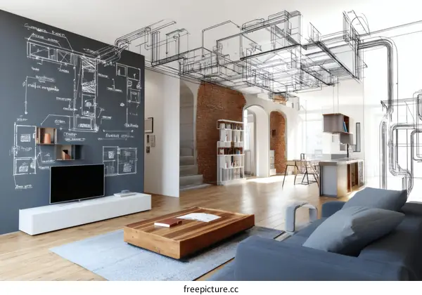 Modern Interior Design with Architectural Drawings