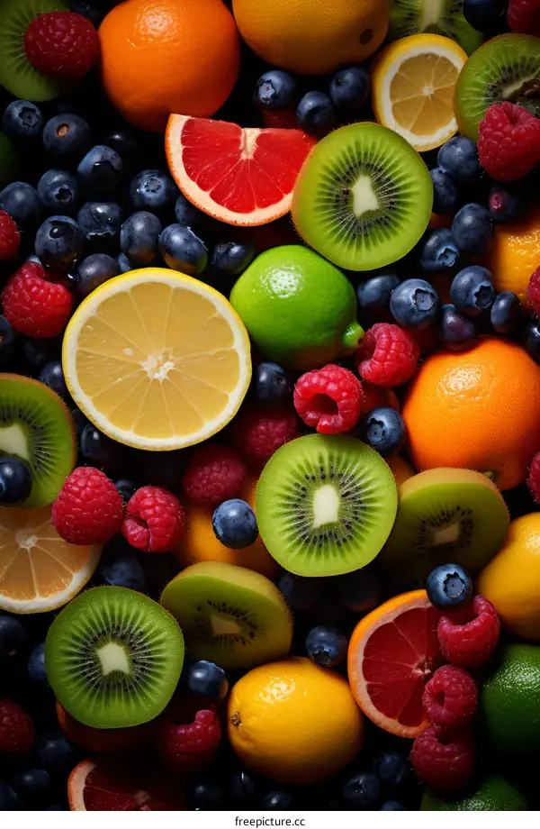 A variety of citrus fruits and berries