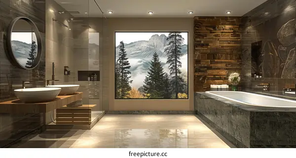 Modern Luxury Bathroom with Mountain View