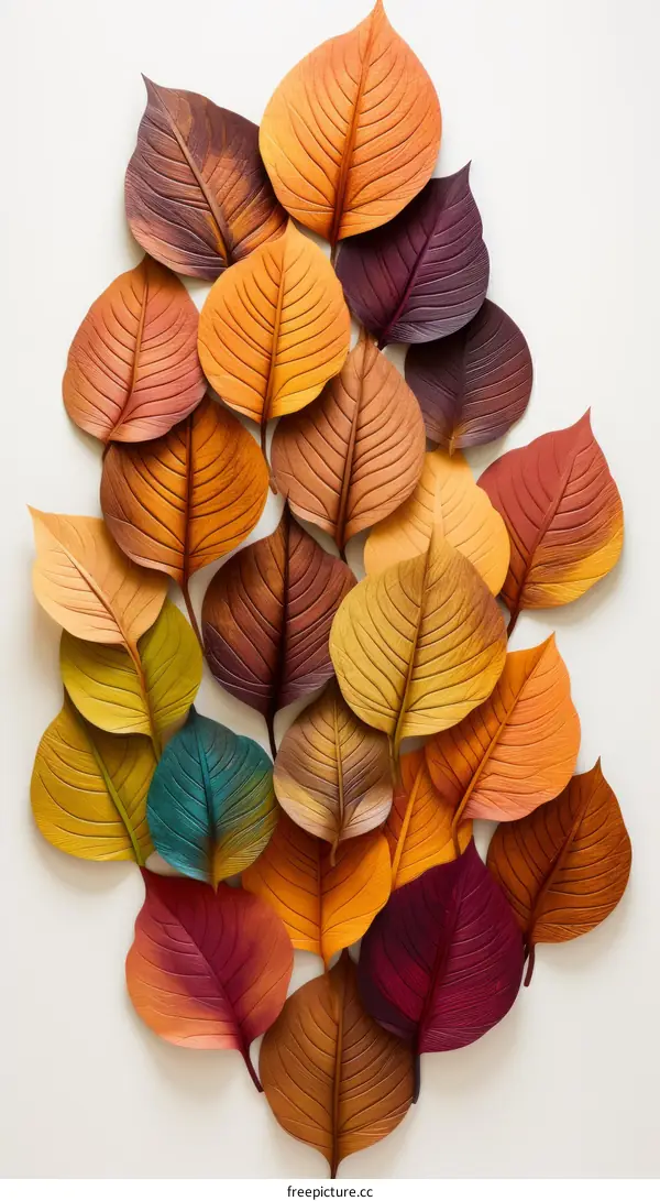 Colorful leaves of various shapes and sizes