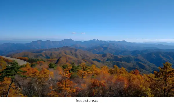 Autumn Mountain Range Landscape With Blue Sky