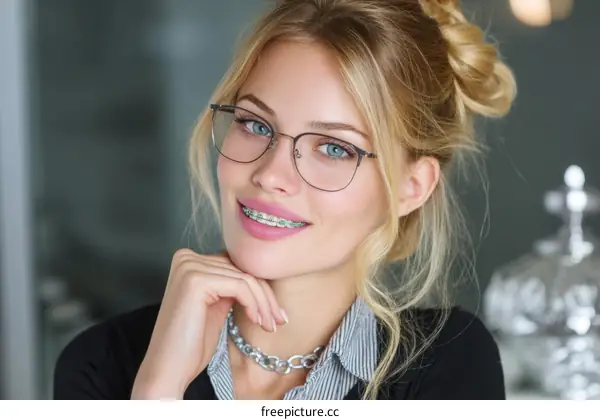 Beautiful Woman with Glasses and Braces