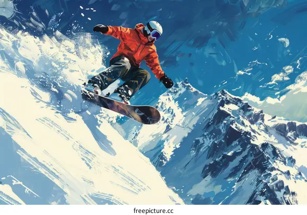 A Snowboarder Jumps Over a Snowy Mountain