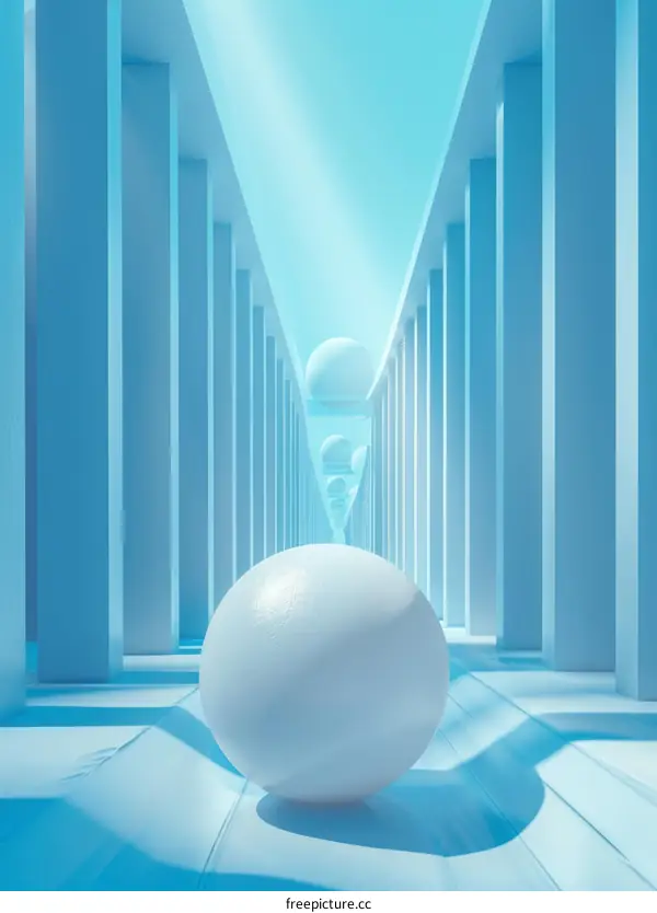 Surreal Hallway with Floating Spheres