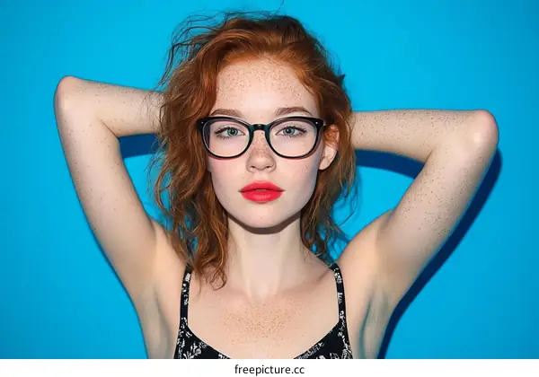 Stylish Woman with Red Hair and Glasses