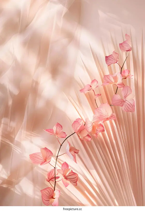 Pink Flowers on a Pale Pink Background with Fabric