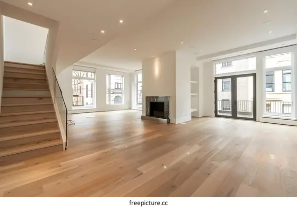 Modern Living Room with Hardwood Floors and Fireplace