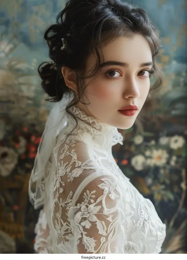 portrait of a beautiful young woman in a white dress