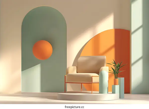 Minimalist Interior Design with Beige Chair and Pastel Colors