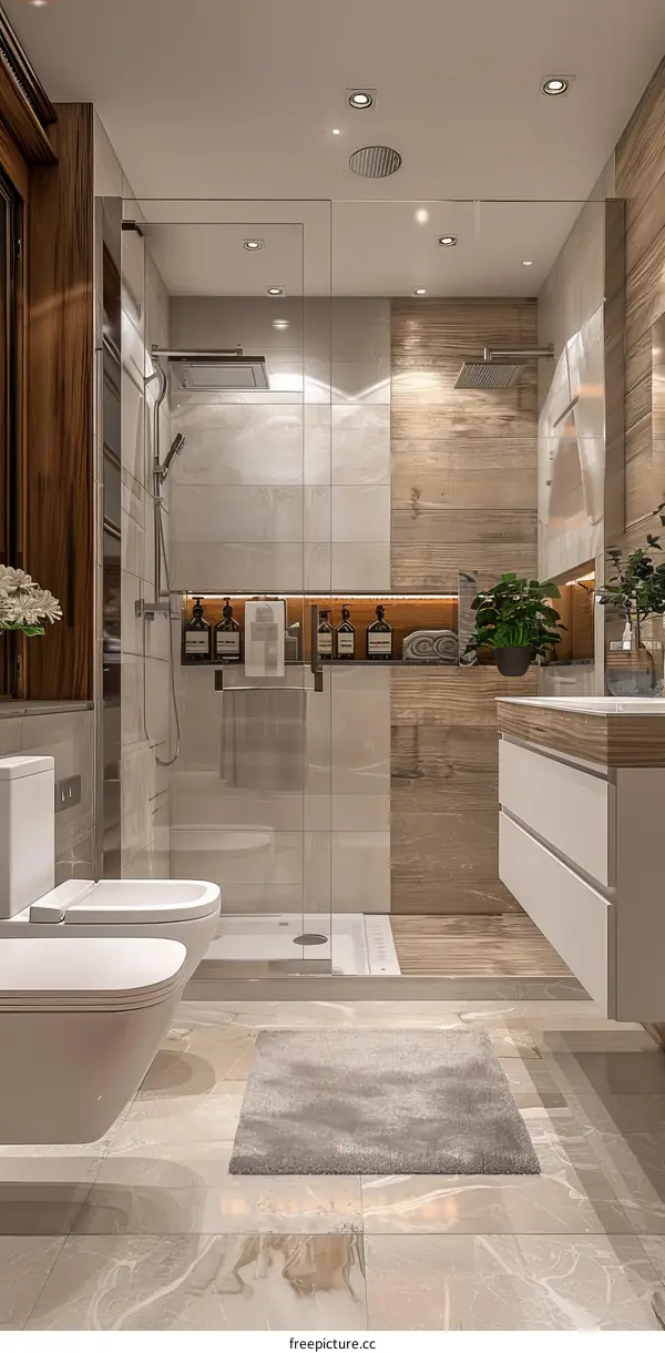 Modern Luxury Bathroom Design with Shower and Vanity