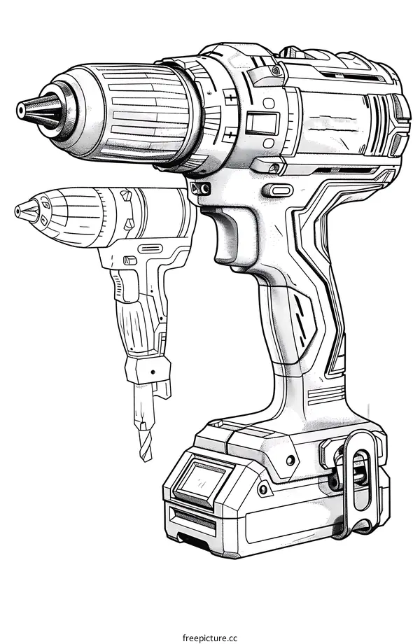 Technical Drawing of Cordless Drill