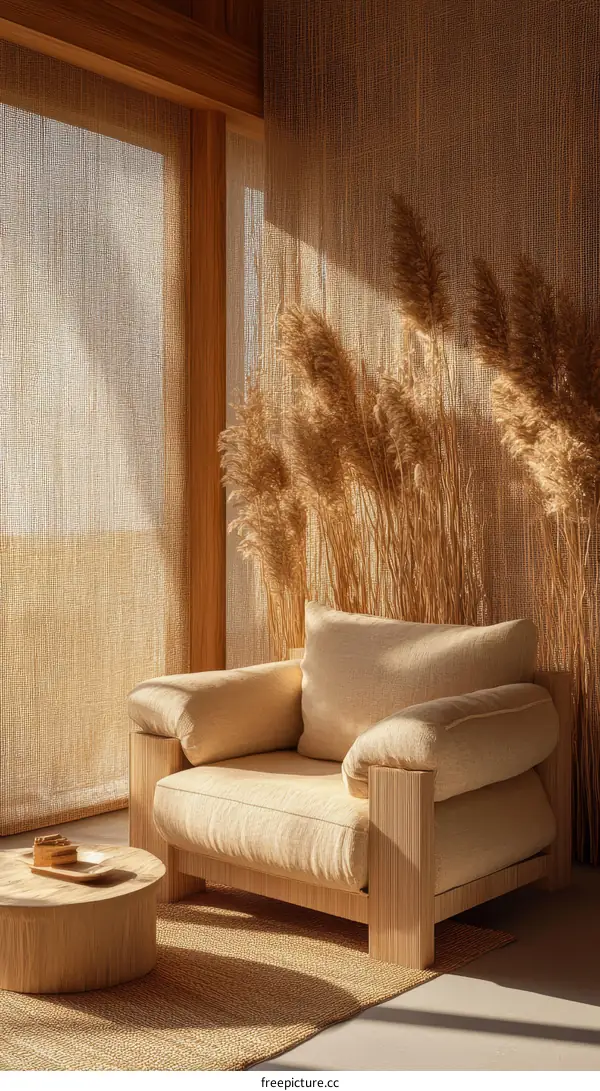 Natural Wooden Armchair in a Cozy Interior Space