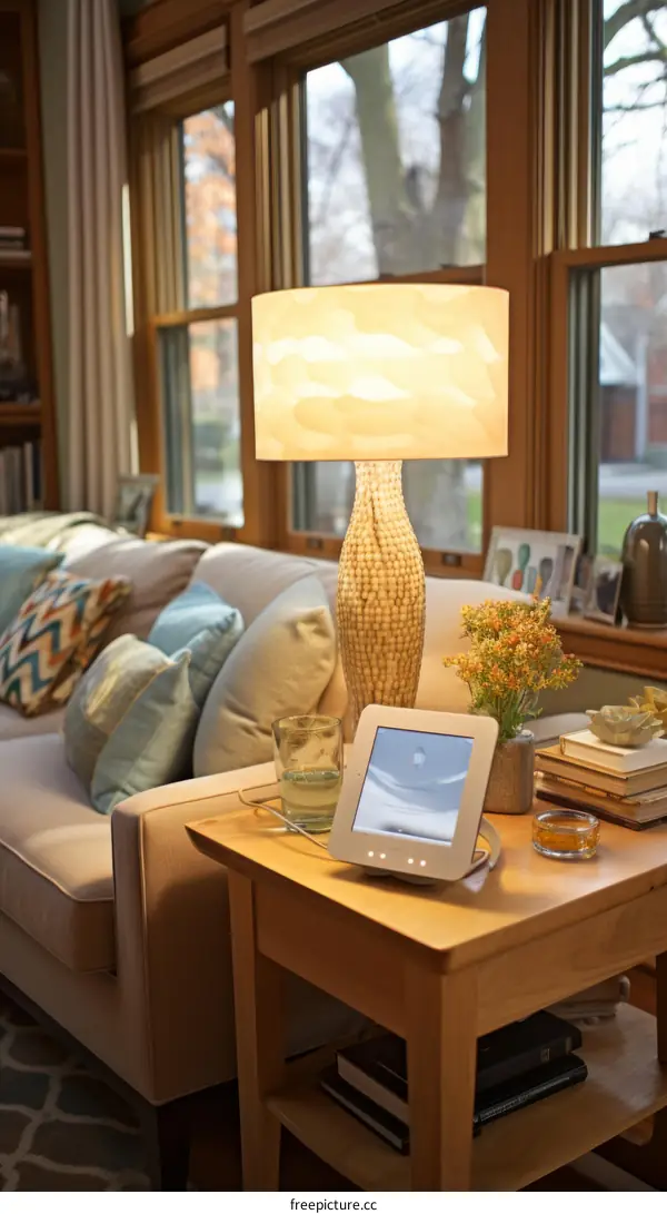 Smart home with a tablet on a table in the living room