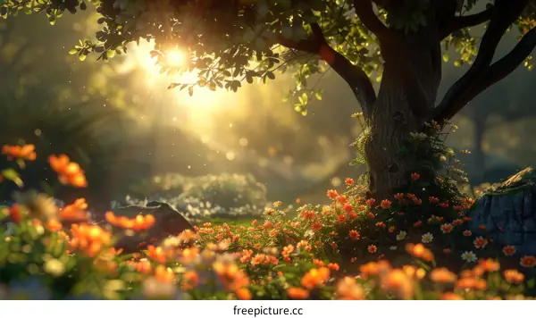 Golden Sunlight Shining Through a Serene Forest