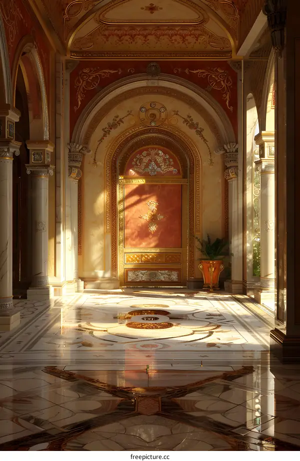 Golden Palace Hallway with Ornate Door