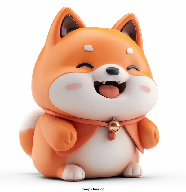 [Transparent Background PNG]Cute Cartoon Shiba Inu Dog with Red Collar and Bell