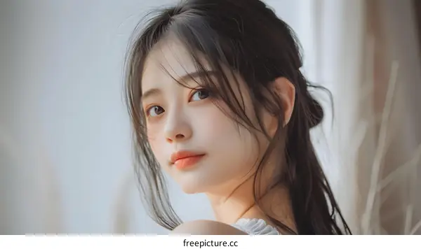 Asian Woman Portrait With Long Black Hair