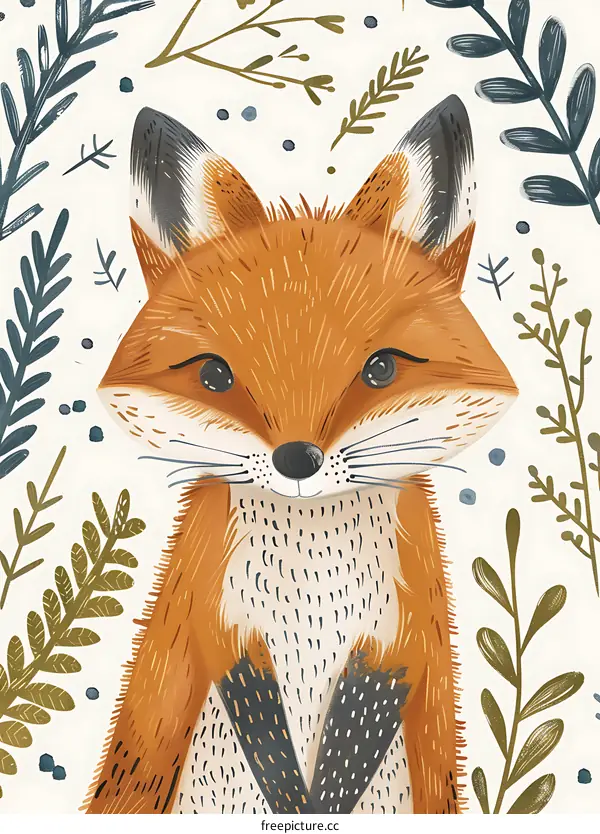 Cute Fox Illustration with Floral Background