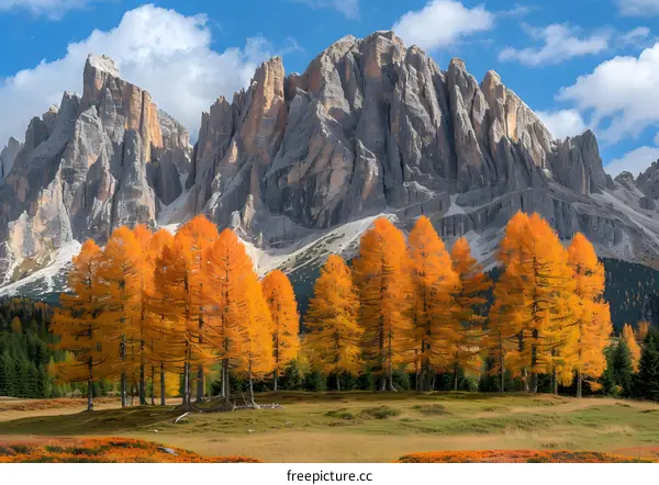 Golden Larch Trees and Majestic Dolomites