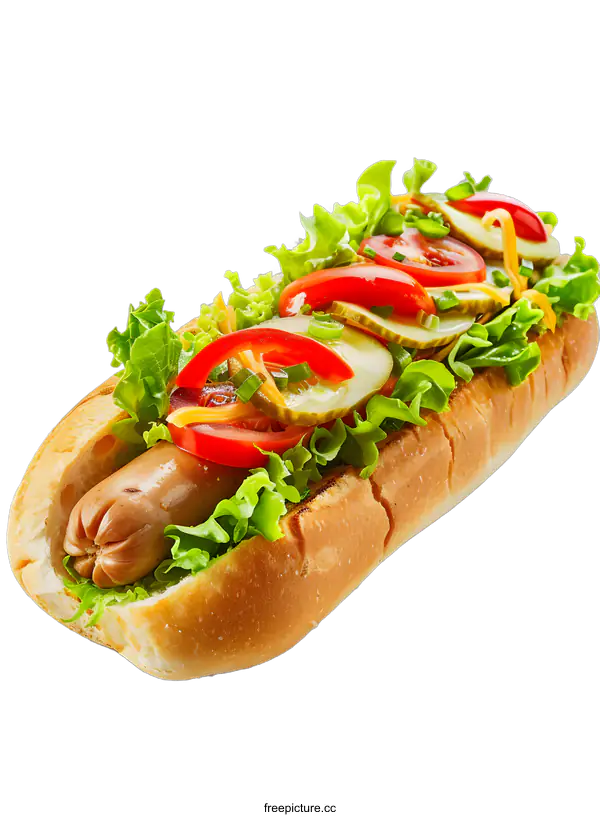 [Transparent Background PNG]Delicious Hot Dog with Fresh Vegetables