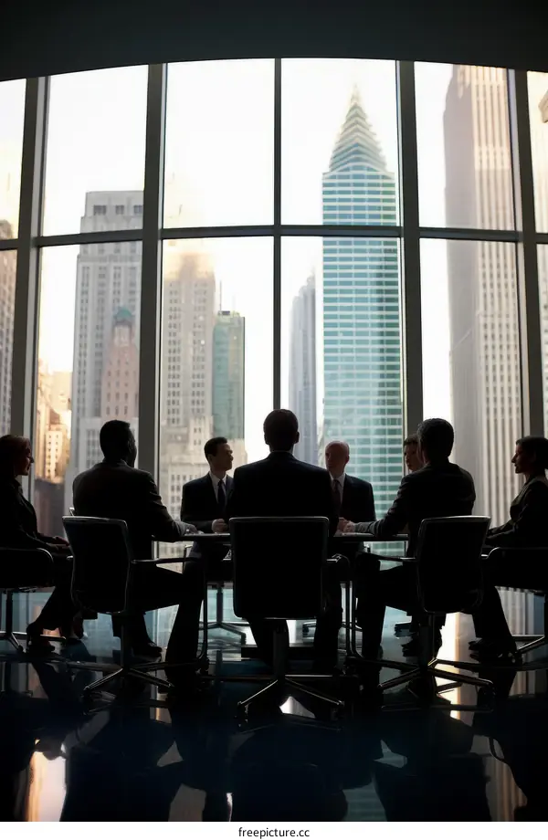 Business meeting in a modern office with a view of the city