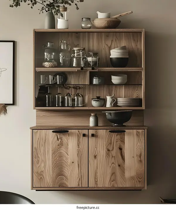 Wooden Kitchen Cabinet with Glass Doors