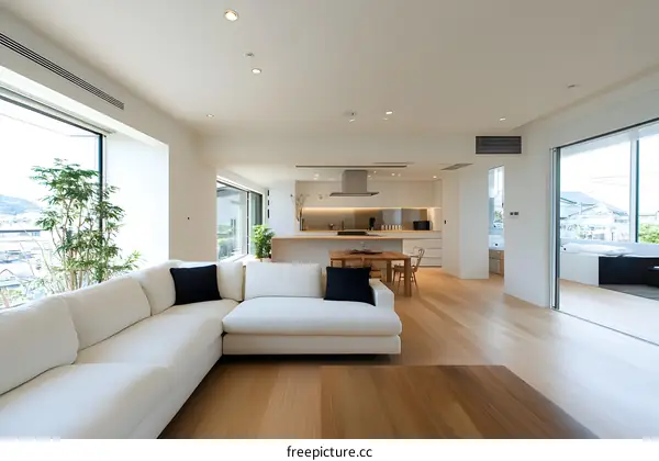 Minimalist Open Plan Kitchen and Living Room Interior Design