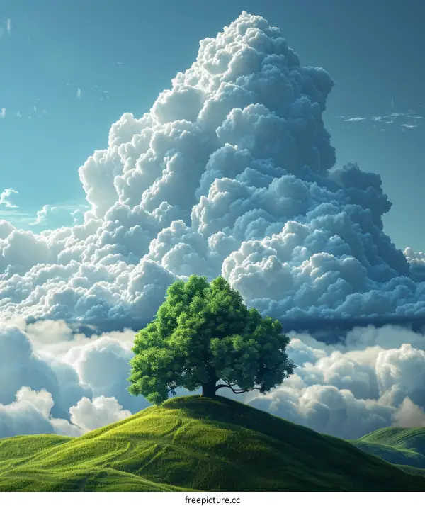 Majestic Clouds Over a Solitary Tree on a Hill