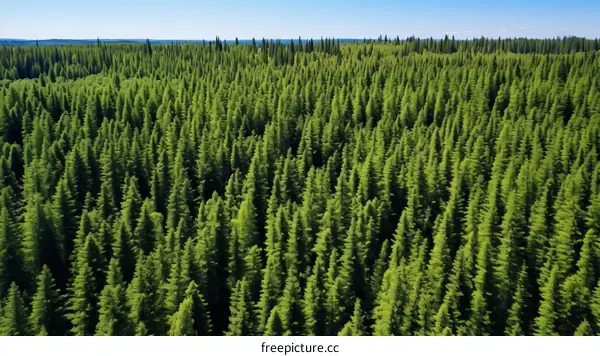 An aerial view of a coniferous forest
