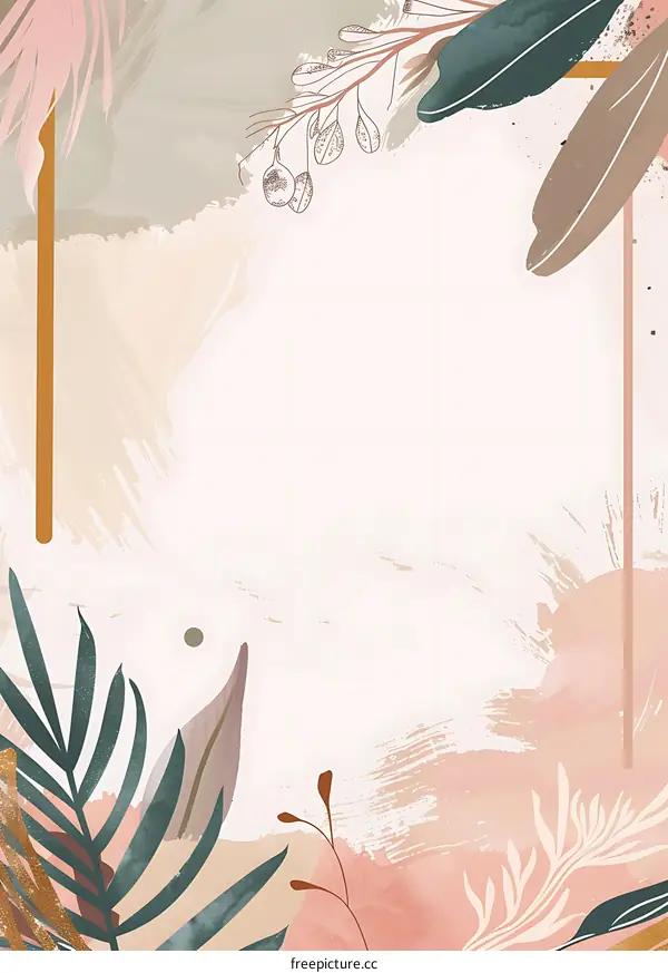 Abstract Watercolor Floral Background with Gold Lines