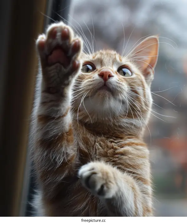 A ginger cat looking out a window