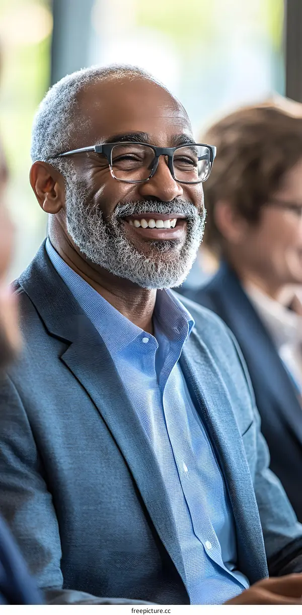 Smiling Businessman Wearing Glasses and Blazer