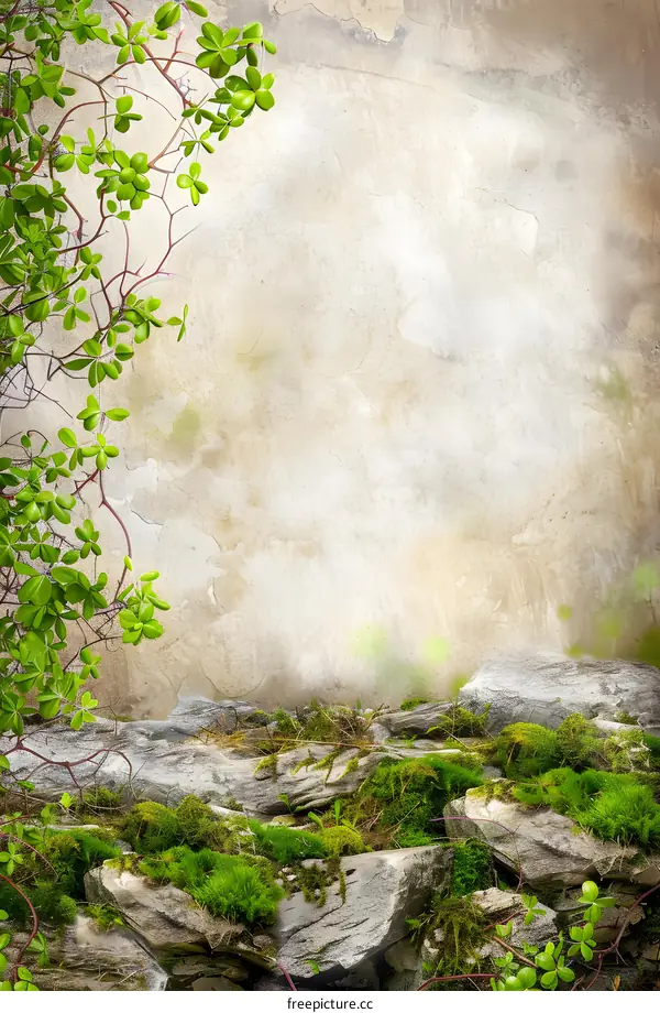 Green Vine and Stone Wall Background
