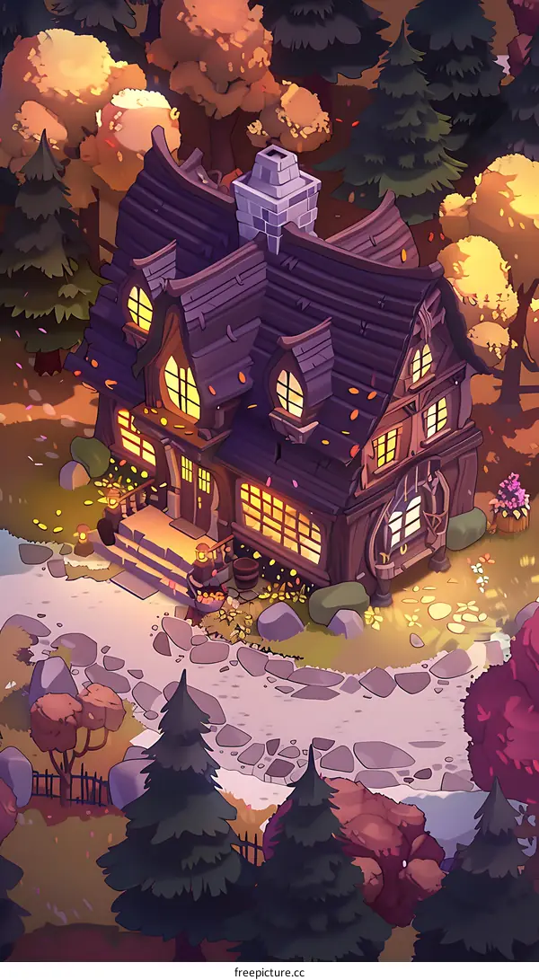 Autumn Forest House Illustration