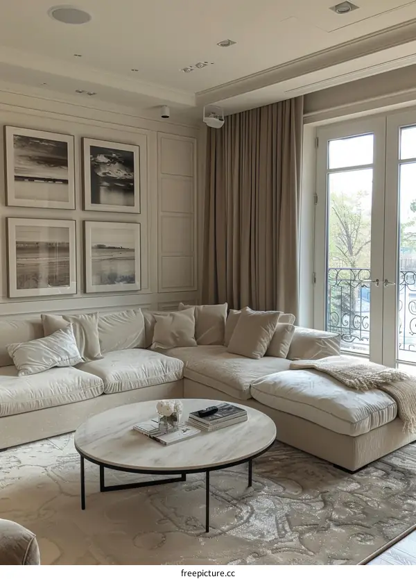 Creamy Living Room with Ample Natural Light
