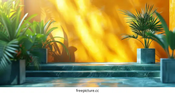 Sunlight shining through the leaves of a potted plant